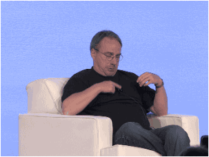 Linus Torvalds on stage at LinuxCon