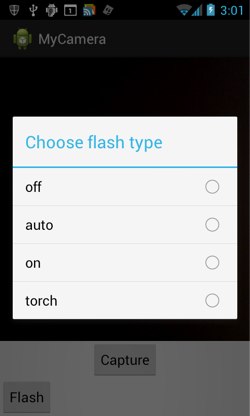Android camera flash button