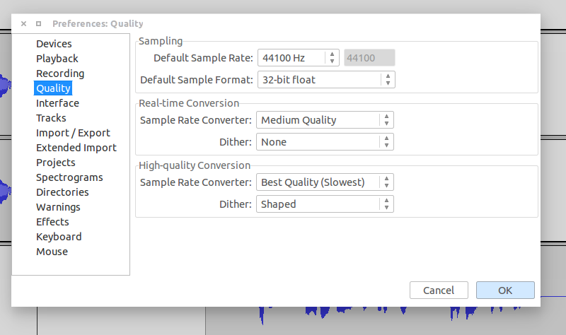 audacity default sample rate
