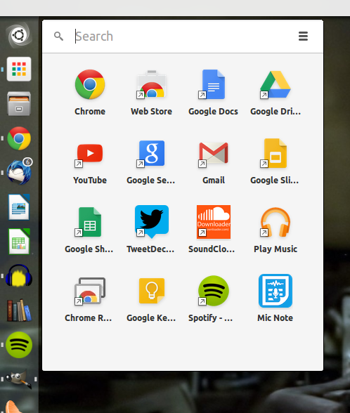 The Google Apps Launcher on the Ubuntu Unity launcher.