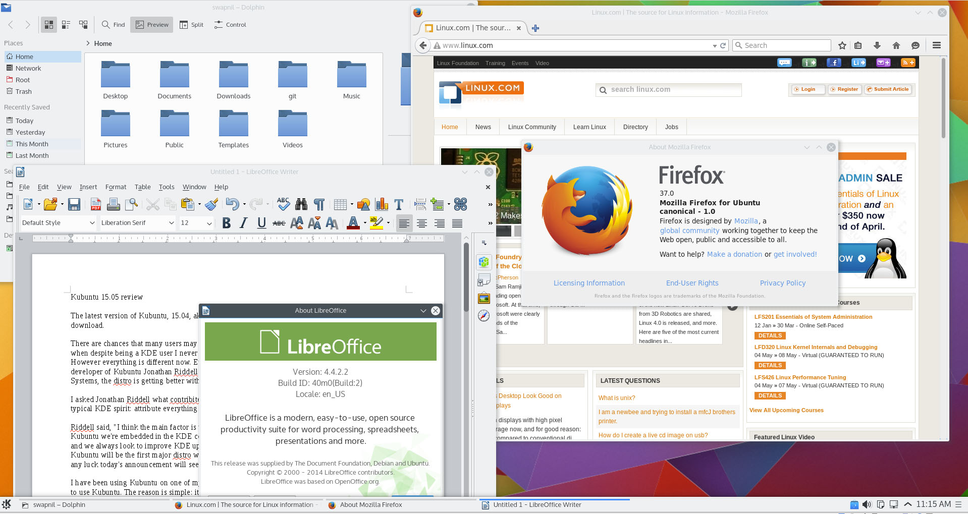 Kubuntu comes with a decent stack of applications pre-installed 