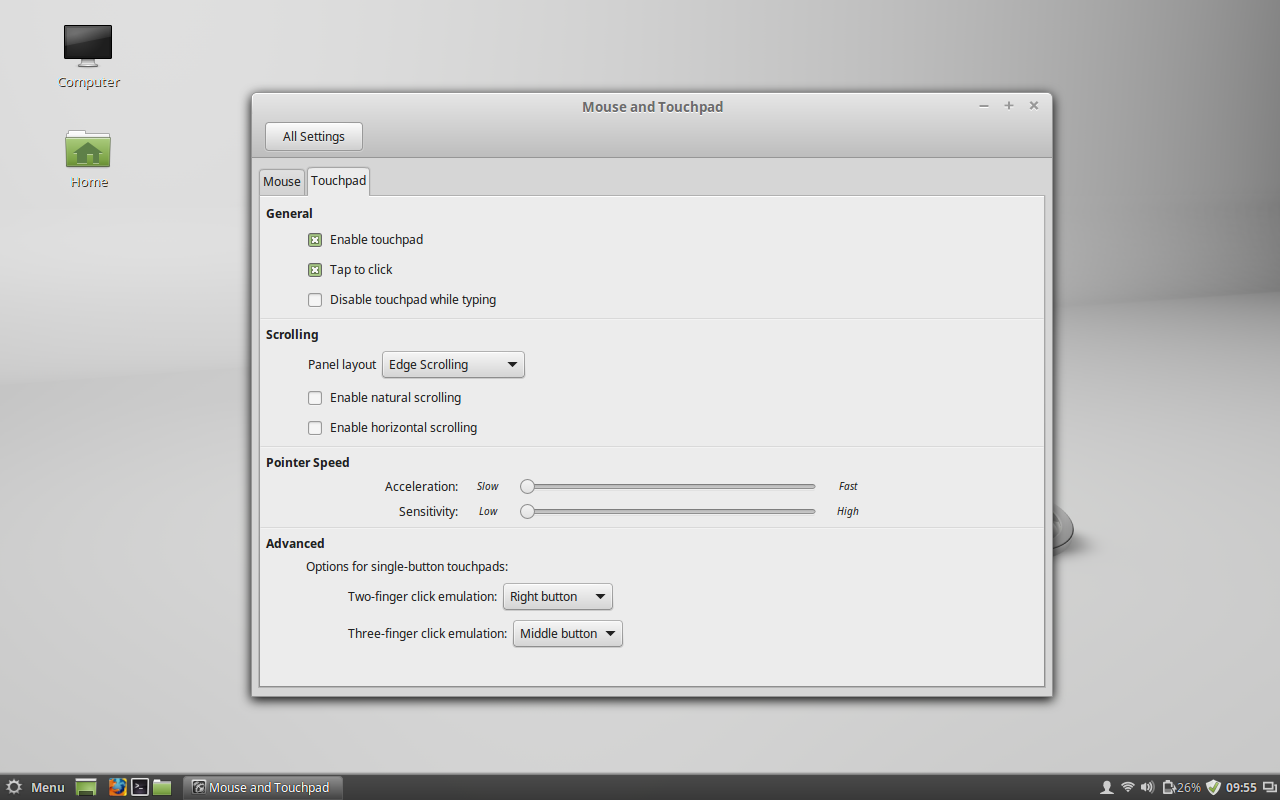 Figure 2: The new Touchpad settings tab.