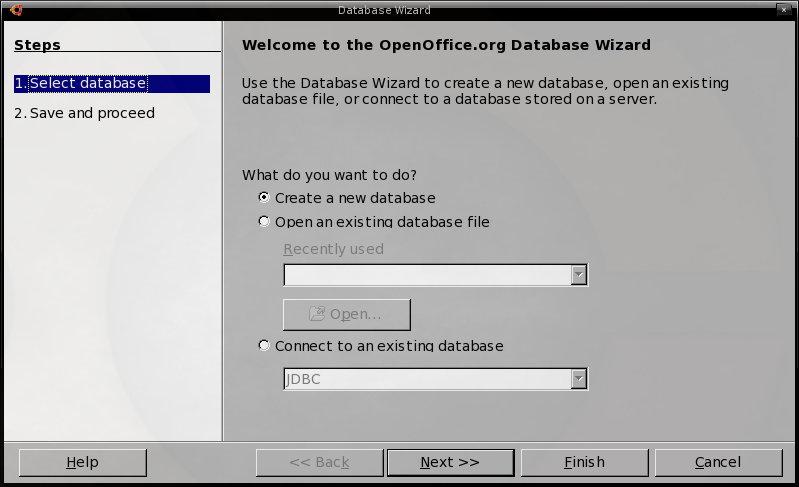 Step 1 of the Database Wizard