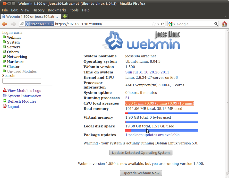 Figure 1: Webmin Console