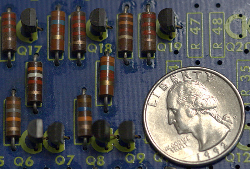 Figure 3: Circuit boards are cram-full of resistors. You will be using lots of resistors.