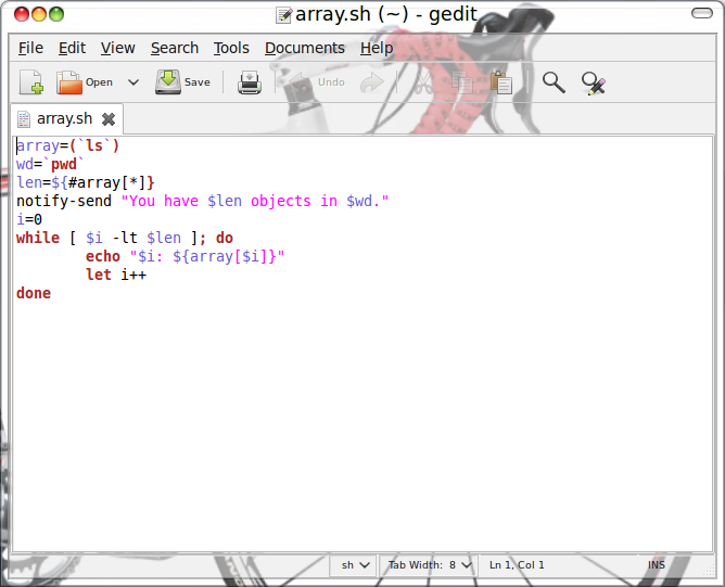 Gedit showing syntax highlighting