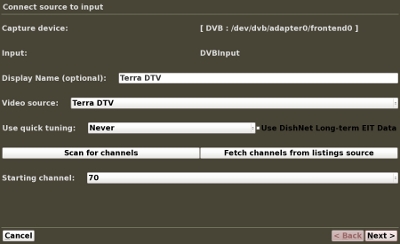 Figure 2: MythTV Input Connections Screen