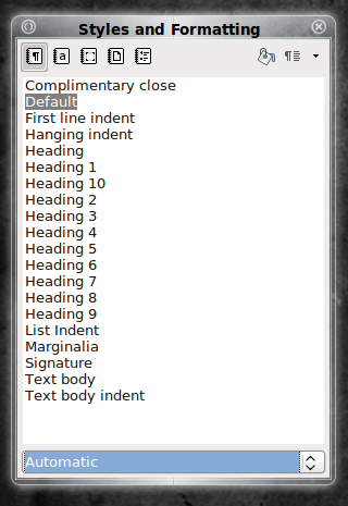Styles and Formating window